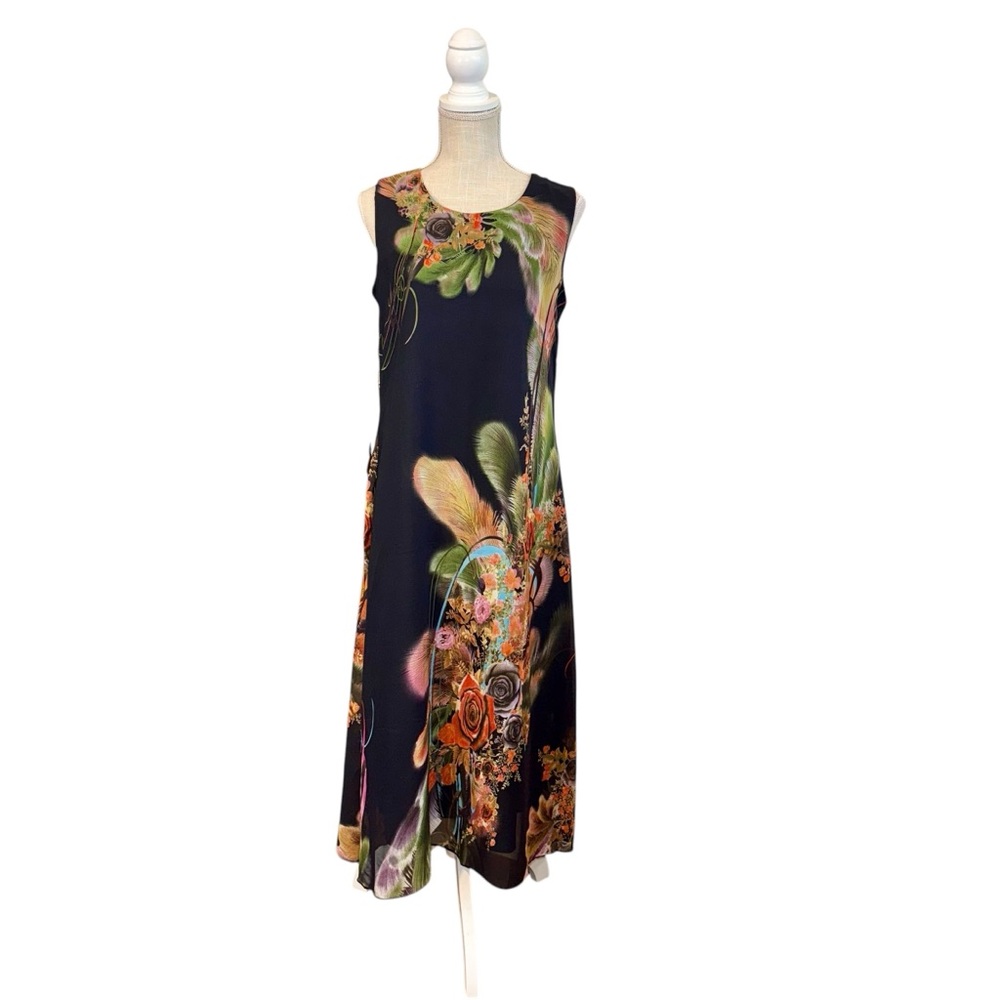 The Pyramid Collection Floral Print Lined Chiffon Midi Dress Sz Small Sleeveless